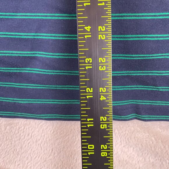 Lands End Mens Polo Shirt M 38-40 Striped Long-Sleeve Navy & Green 100% Supima - Picture 3 of 10